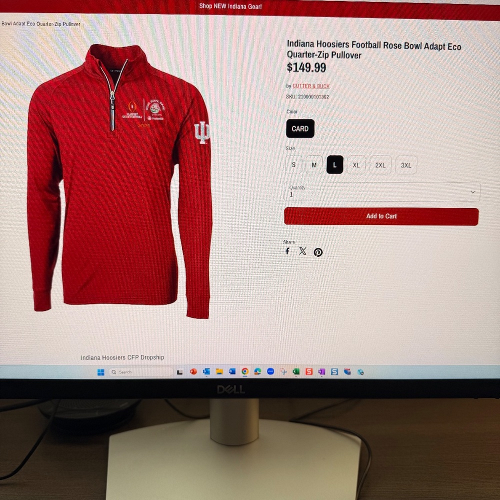Indiana Hoosiers Football Rose Bowl Adapt Eco Quarter-Zip Pullover - Picture 2 of 3